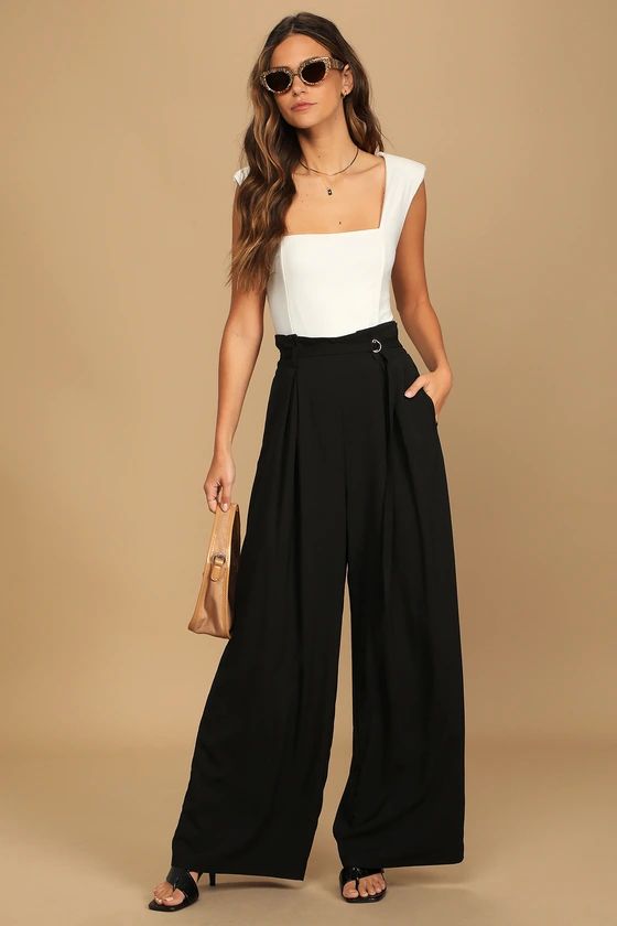 Casual Class Black Belt Wide-Leg Pants | Lulus (US)