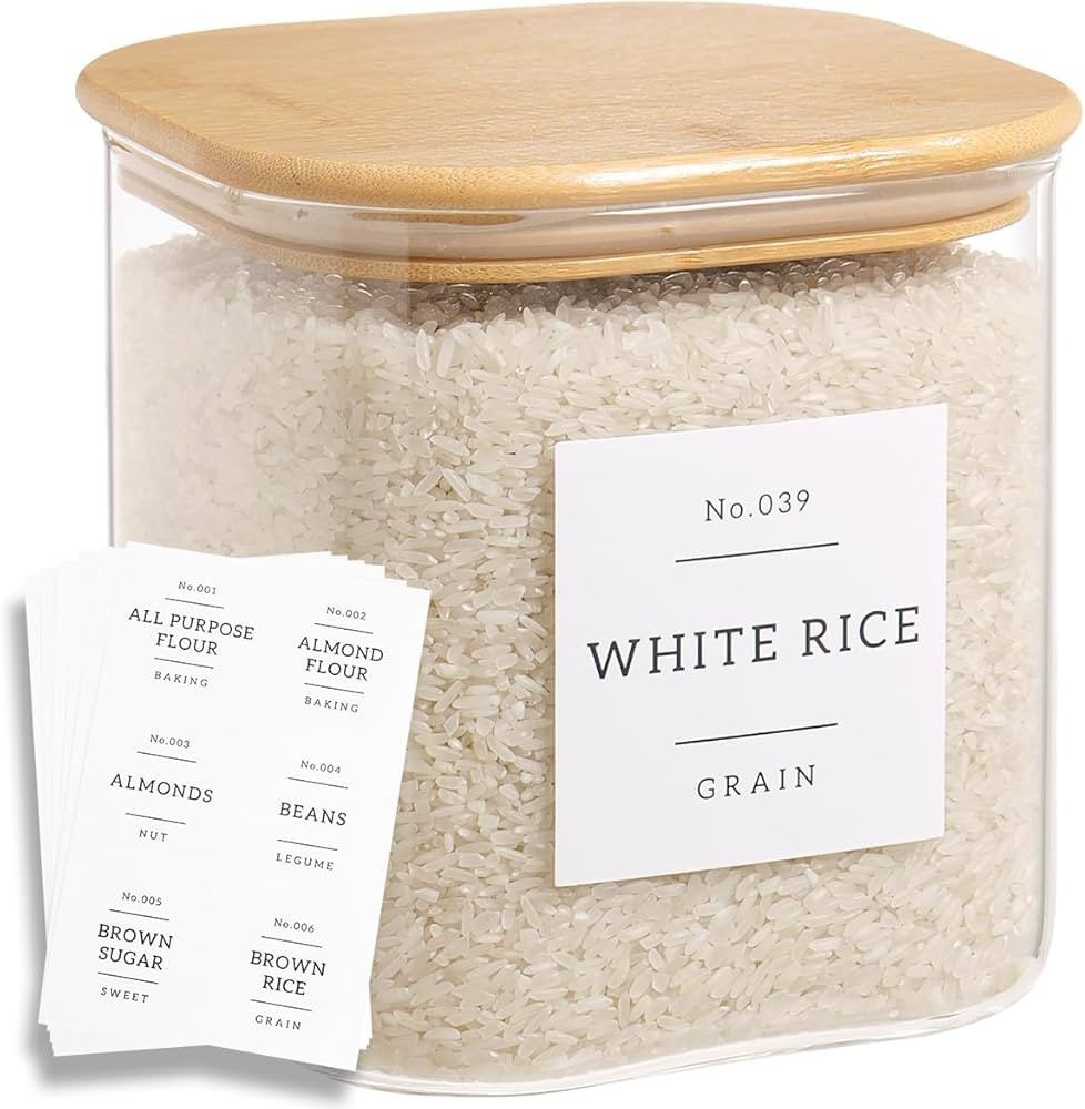Large Glass Flour and Sugar Containers with 42 Kitchen Pantry Labels - 85 Oz Glass Food Storage C... | Amazon (US)