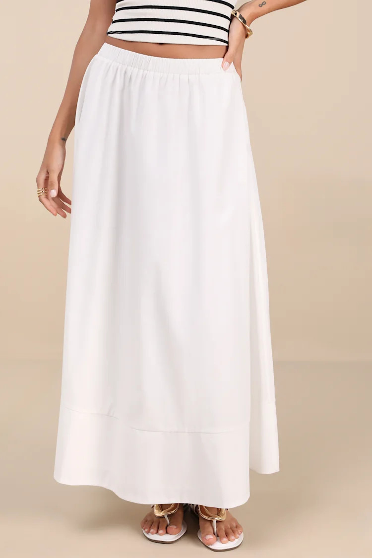 Varinia White Poplin A-Line Maxi Skirt | Lulus