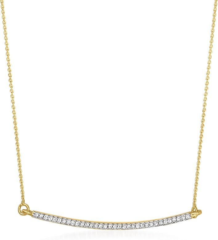 RS Pure by Ross-Simons 0.10 ct. t.w. Diamond Curved Bar Necklace in 14kt Yellow Gold | Amazon (US)