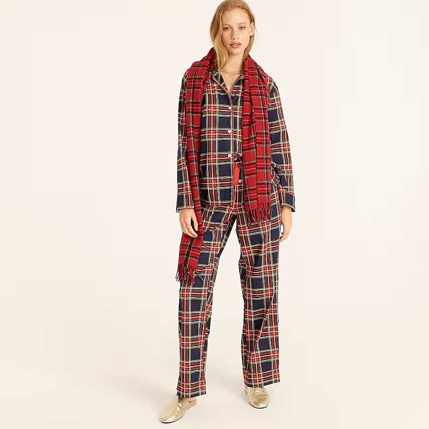 Cotton poplin long-sleeve pajama set in Stewart tartan | J.Crew US