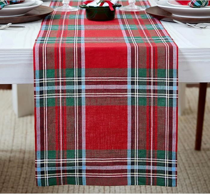 Solino Home Linen Table Runner 72 Inches Long - 100% Pure Linen Christmas Red Tartan Plaid Table ... | Amazon (US)
