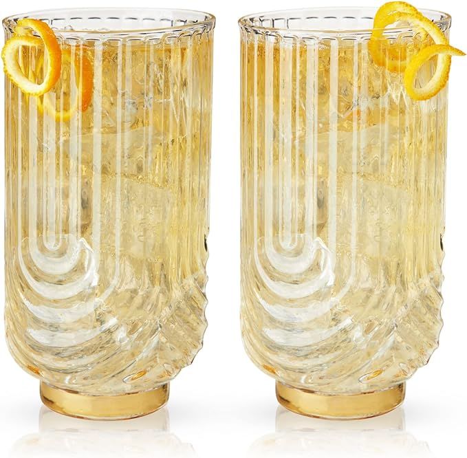 Viski Gatsby Highball Glass, Vintage Cocktail Glasses, Art Deco Drink Tumbler, Glassware Gift Set... | Amazon (US)