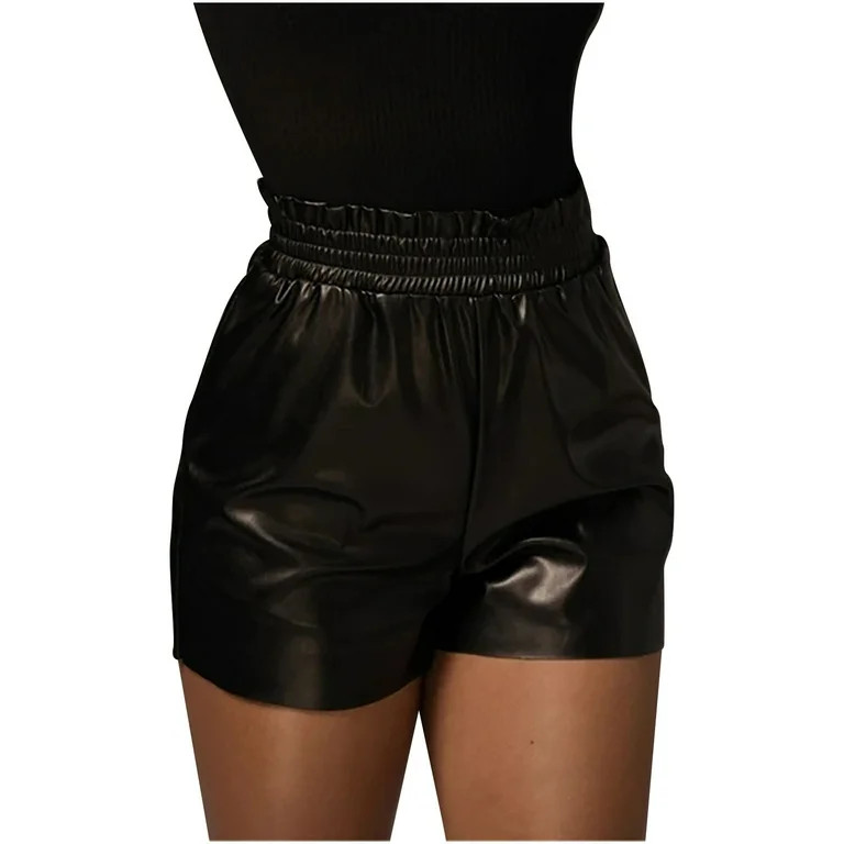 RQYYD Clearance Womens Elastic High Waisted Faux Leather Shorts with Pockets Sexy Pleather Loose ... | Walmart (US)