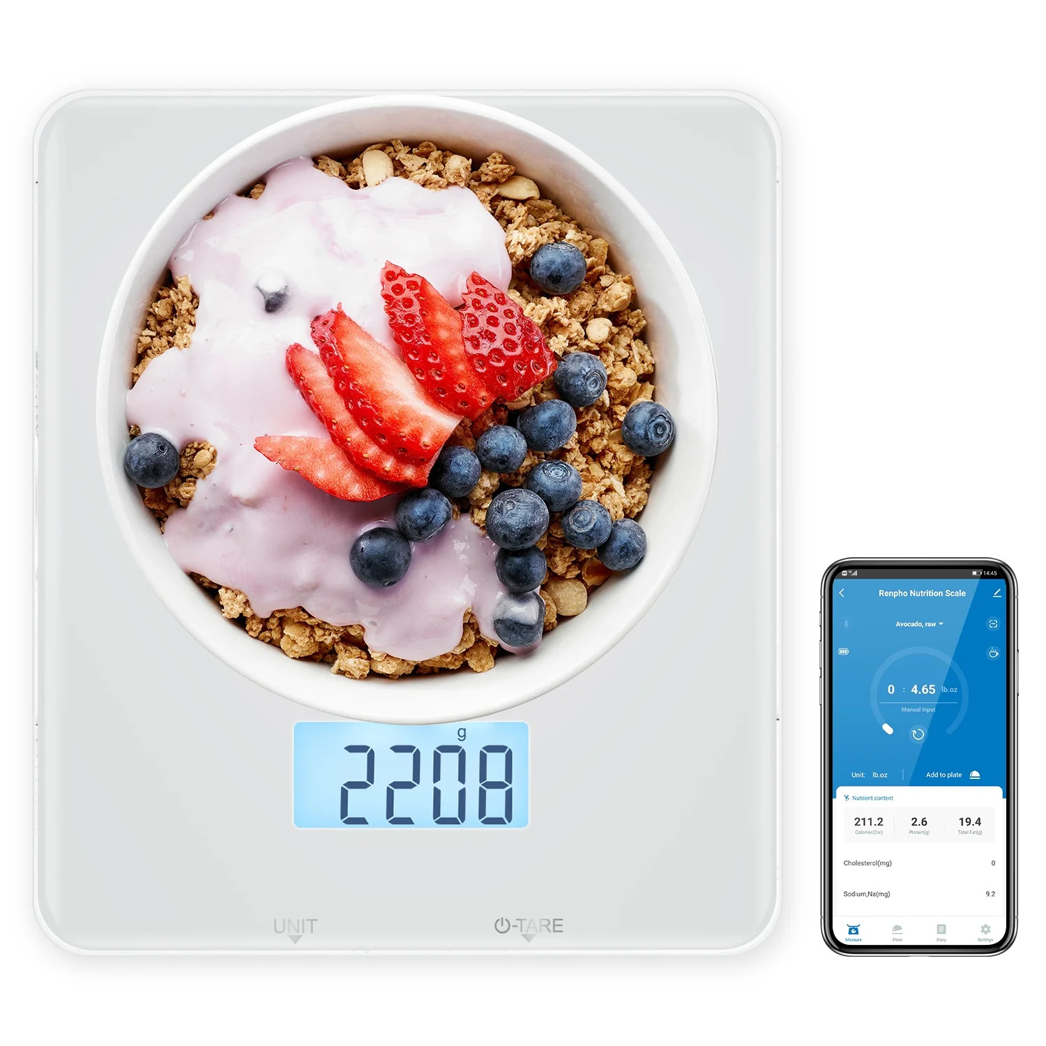 RENPHO Bluetooth Food Scale with App, Digital Smart Kitchen Scale, Glass, White | Walmart (US)