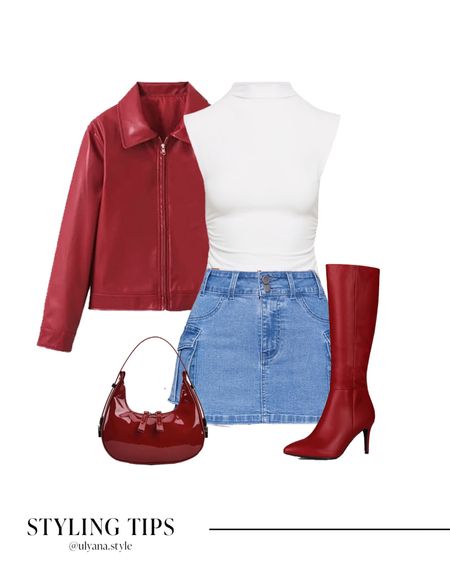 A leather bomber jacket paired with a denim skirt, a cute top, knee high boots and a shoulder bag makes a cute going out or spring outfit idea. 
.
.
.
.
.
.
.
Spring jackets | leather jacket | bomber jacket outfit | casual jacket | going out jacket | red jacket | red leather jacket | going out outfits | skirt outfits | skirt and boots | denim skirt mini | jean skirt outfit | mini skirt outfit | spring tops | basic tops | going out tops | dressy tops | sexy tops | knee high boots outfit | red boots | leather boots | outfit ideas | outfit inspo | 

#LTKGiftGuide #LTKSeasonal #LTKFind #LTKunder50 #LTKunder100 #LTKU #LTKsalealert #LTKfindsunder50 #LTKfindsunder100 #LTKstyletip #LTKworkwear #LTKtravel #LTKshoecrush #LTKitbag #LTKparties