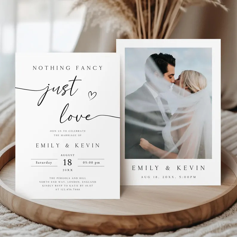 Nothing Fancy Just Love \u2013 Wedding Invitation, Double-Sided Photo Invite | Etsy (Global)