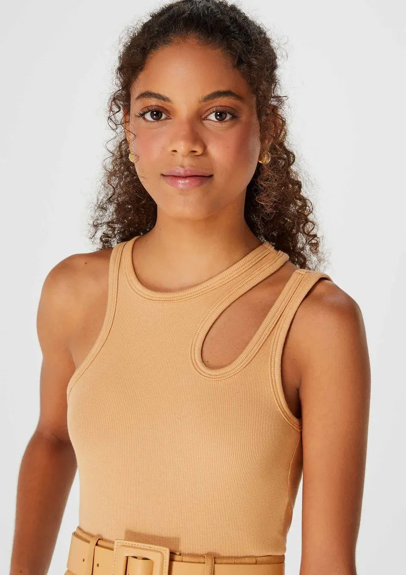 Regata Cropped Feminina Decote Assimétrico Em Ribana - Hering Store | Hering (BR)