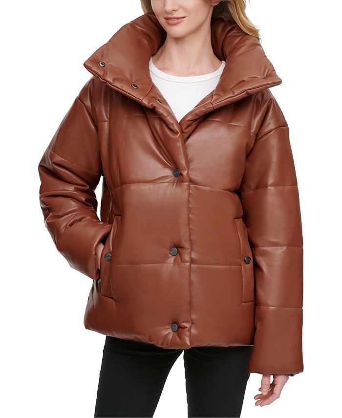 DKNY Faux-Leather Puffer Coat & Reviews - Coats & Jackets - Women - Macy's | Macys (US)