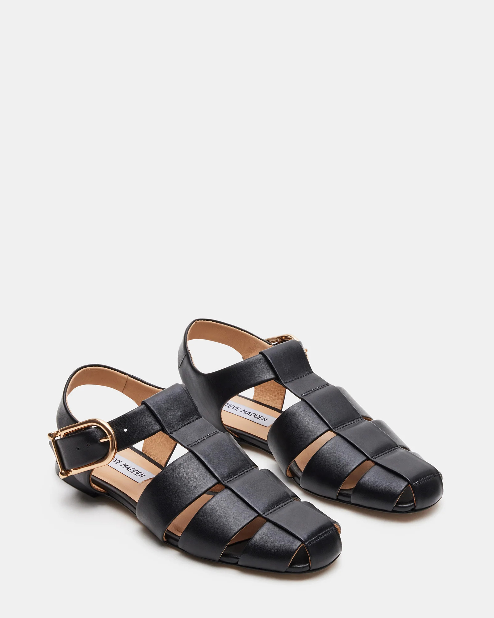 AUSTRIA Black Leather Fisherman Flat | Women's Flats | Steve Madden (US)