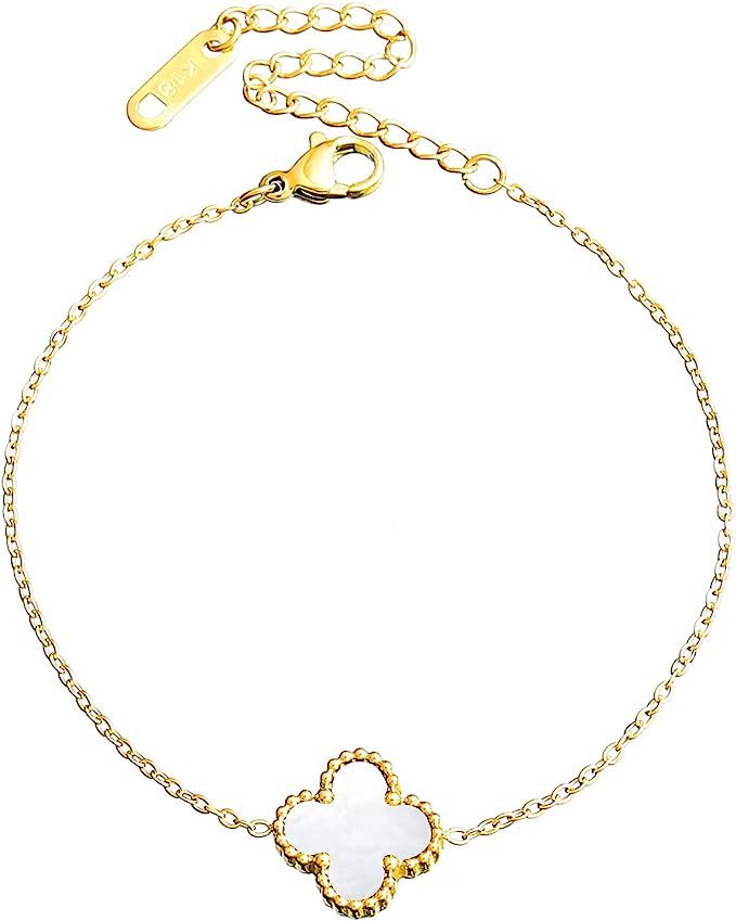Bracelet Fashion for Women, 18K Gold Plated Adjustable Cute Single Flower Lucky Clover Bracelet f... | Amazon (US)