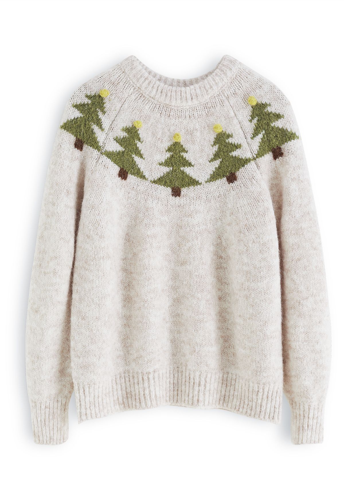 Pom-Pom Christmas Tree Chunky Knit Sweater in Ivory | Chicwish