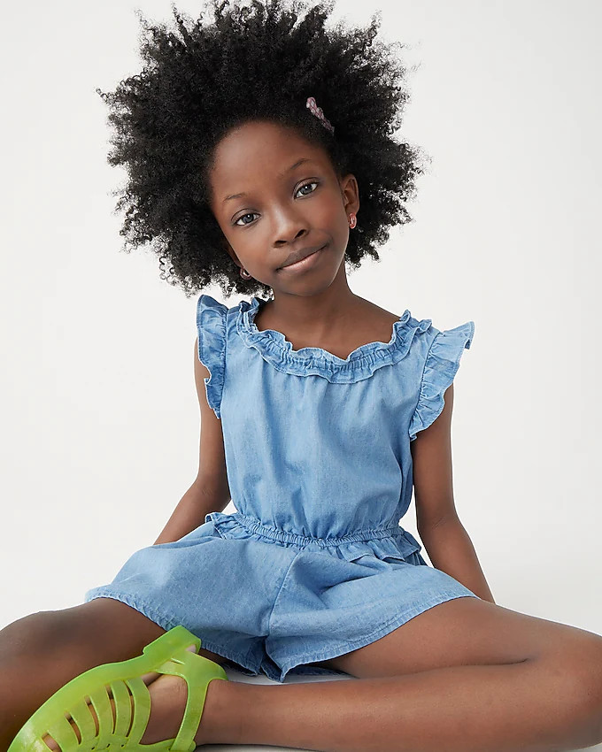 Girls' ruffle romper in chambray | J. Crew US