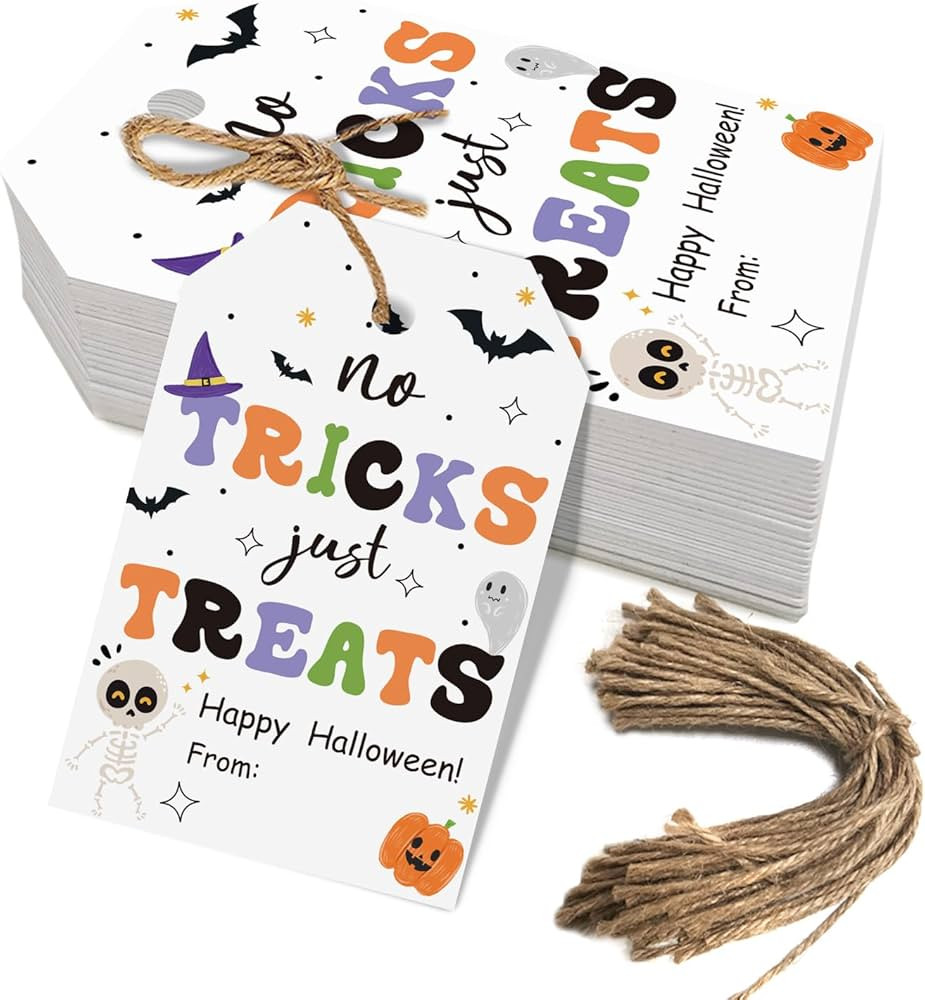 50pcs Trick Or Treat Favor Tags, Happy Halloween Day Gift Tags and Gift Wrapping Decoration(Treat... | Amazon (US)