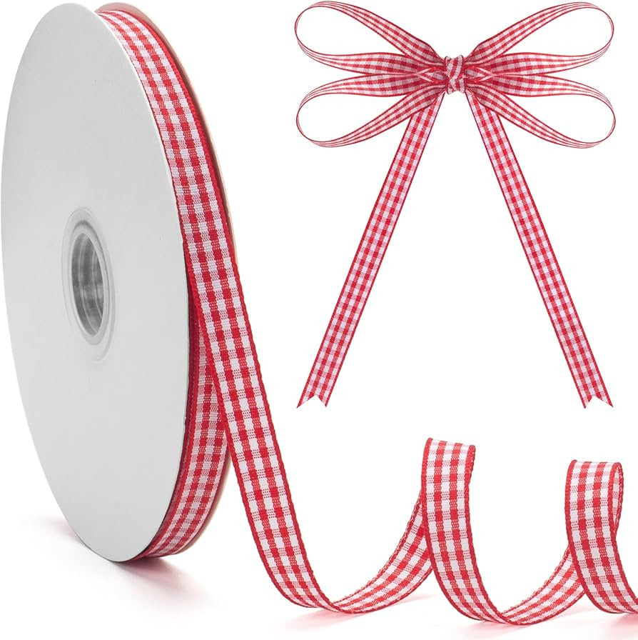 Gingham Ribbon, Red and White Plaid Checkered Ribbon 3/8 inch x 50 Yards, Red Buffalo Checker Rib... | Amazon (US)