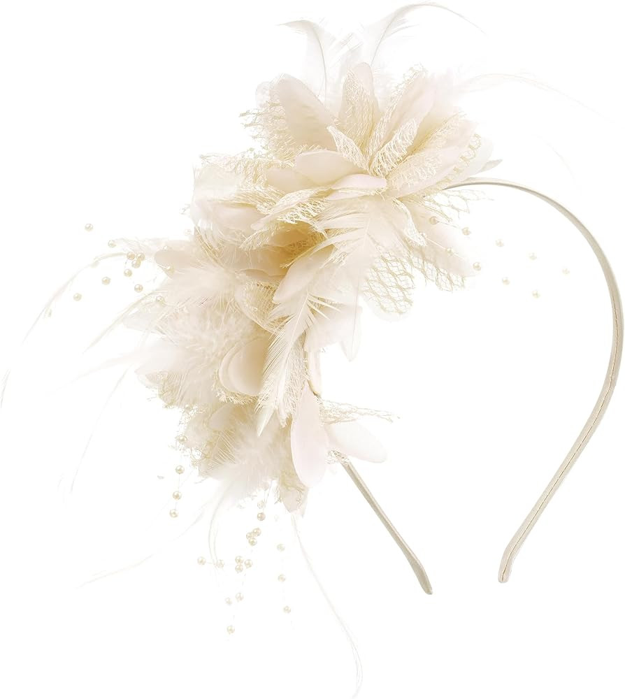 Womens Fascinators Hats Tea Party Hats for Women, Feather Pearl Veil Headband for Wedding Cocktai... | Amazon (US)