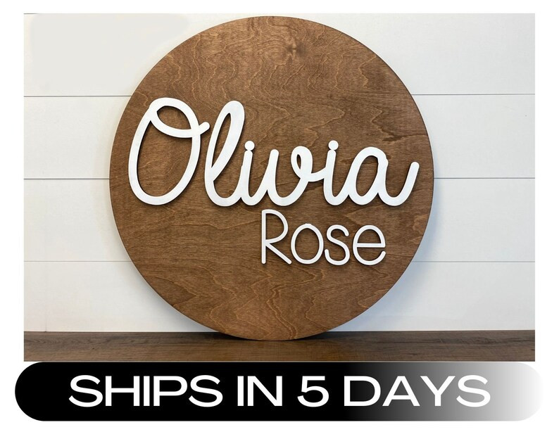 Round wood nursery name sign 24", name sign for nursery girl, boy, above crib sign  baby shower g... | Etsy (US)