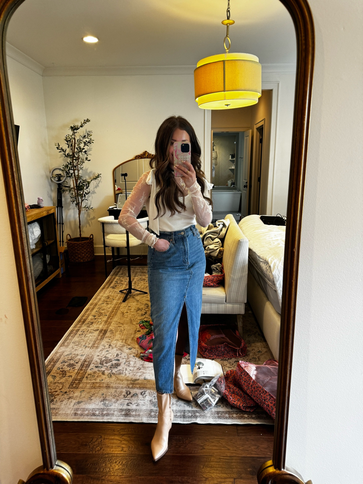 Church ootd 😇🥹 

Skirt, boots, maxi denim, lace, Sunday outfit, mom style; outfit of the day 

#LTKSeasonal #LTKfindsunder100 #LTKshoecrush