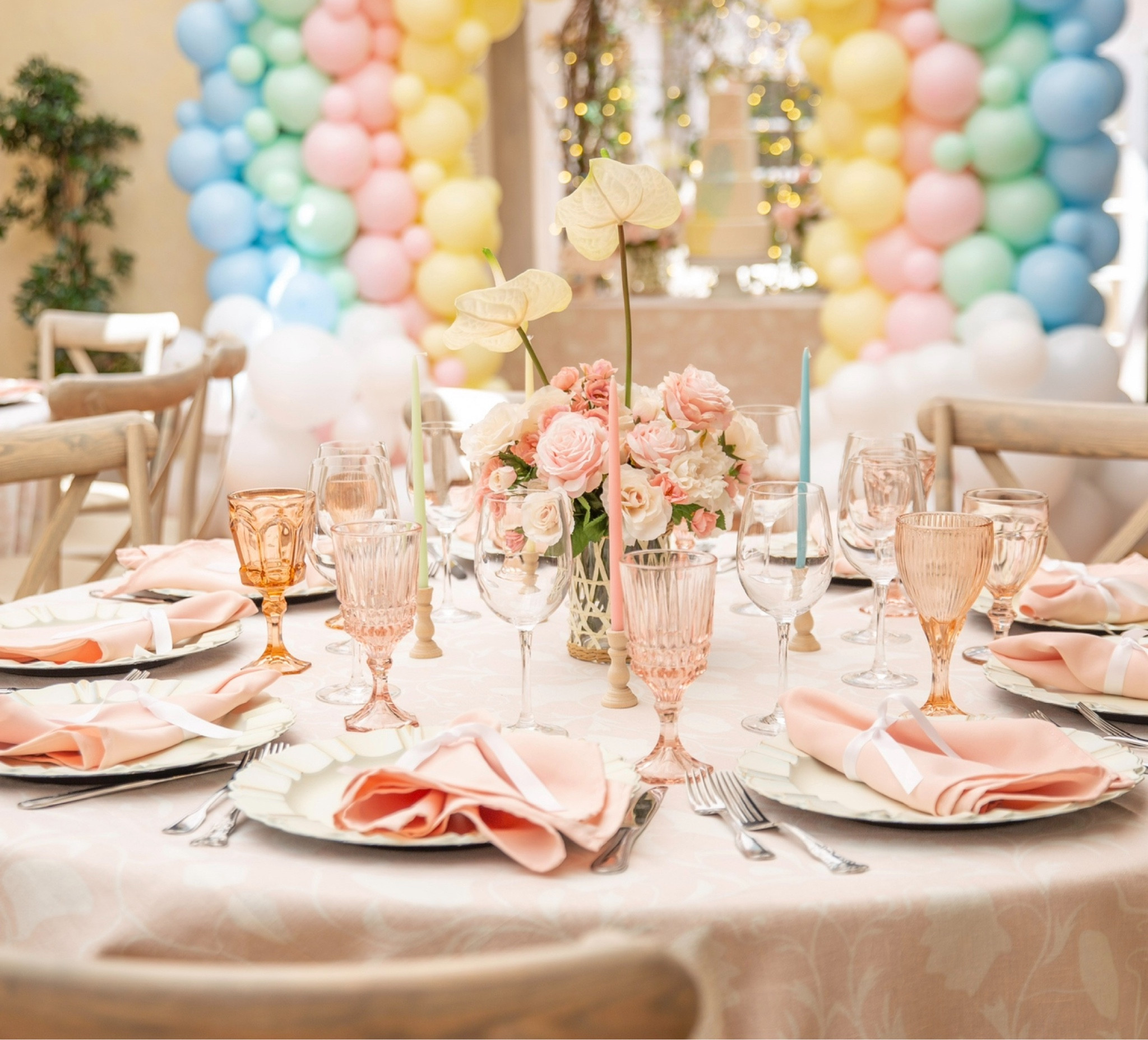 (Over the rainbow FOUR you) 4th birthday party. Pastel colors of the rainbow made this party soft and tropical. Event Design by Parisa Kaprealian.

#LTKParties #LTKKids #LTKFamily