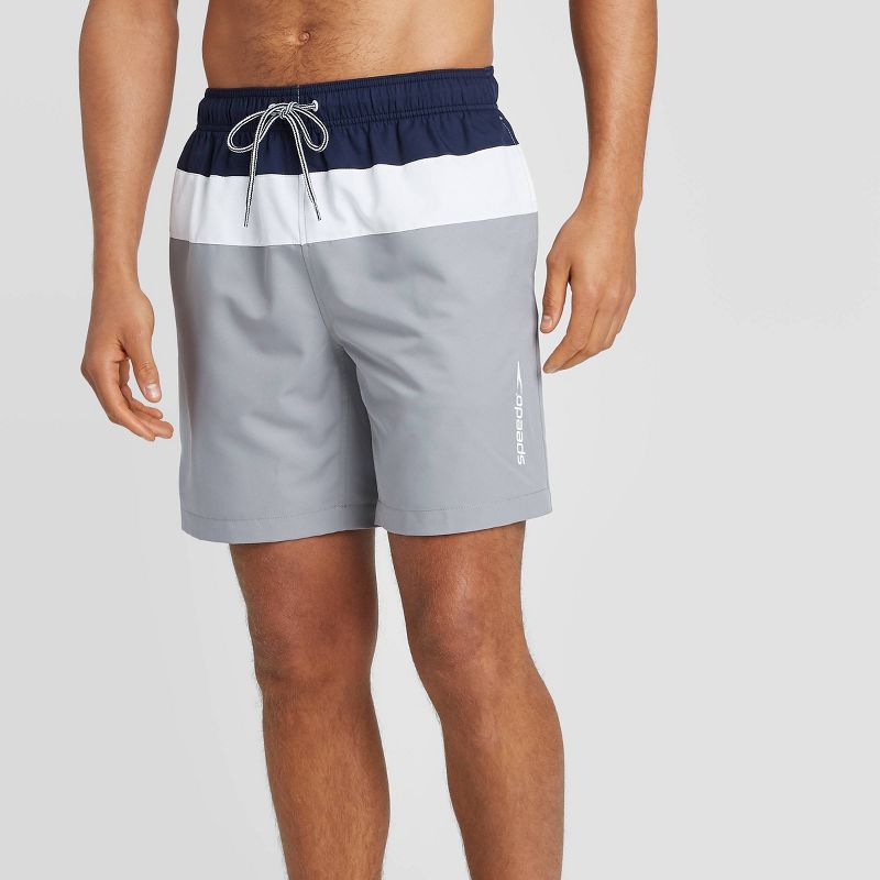 Speedo Men's 8" Colorblock Swim Shorts - Navy/White/Gray | Target