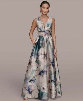 Donna Karan New York Women's Floral print short sleeve pleated A-line Ball Gown - Laurel Multi | Macy's