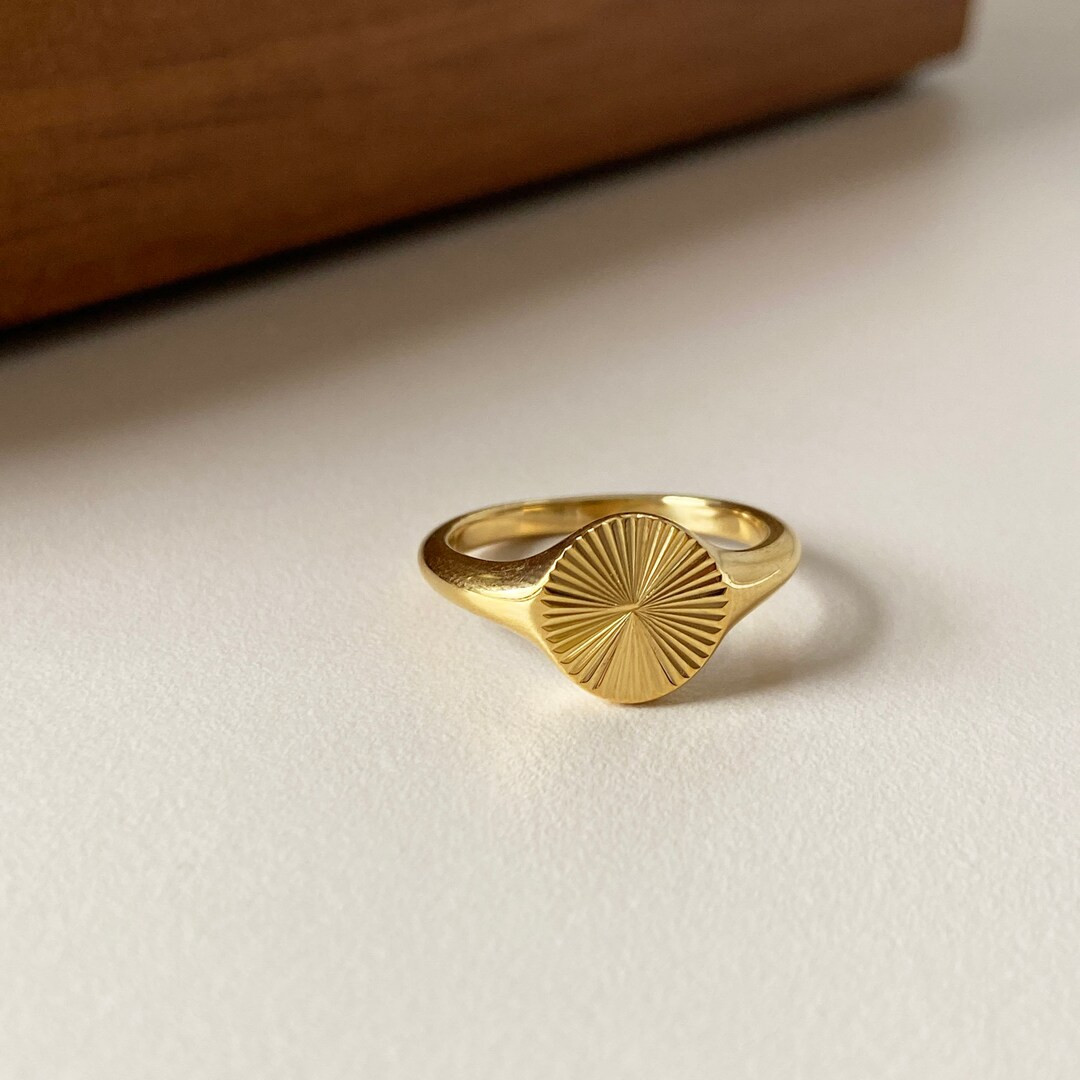 Gold Signet Ring UK  Dainty Sunburst Ring  Statement Ring  - Etsy | Etsy (US)