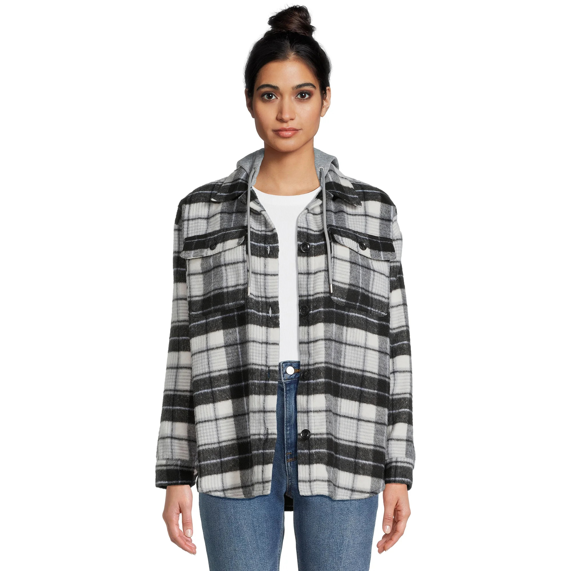 No Boundaries Juniors Shirt Jacket With Hood, Sizes XS-3XL | Walmart (US)