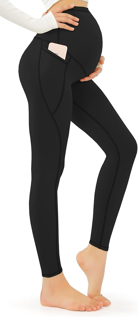 JOYSPELS Maternity Leggings Over The Belly with Pockets Non-See-Through Workout Pregnancy Legging... | Amazon (US)
