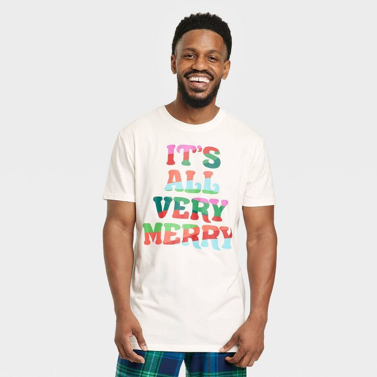 Men's Holiday Very Merry Matching Family Pajama T-Shirt - Wondershop™ Cream | Target