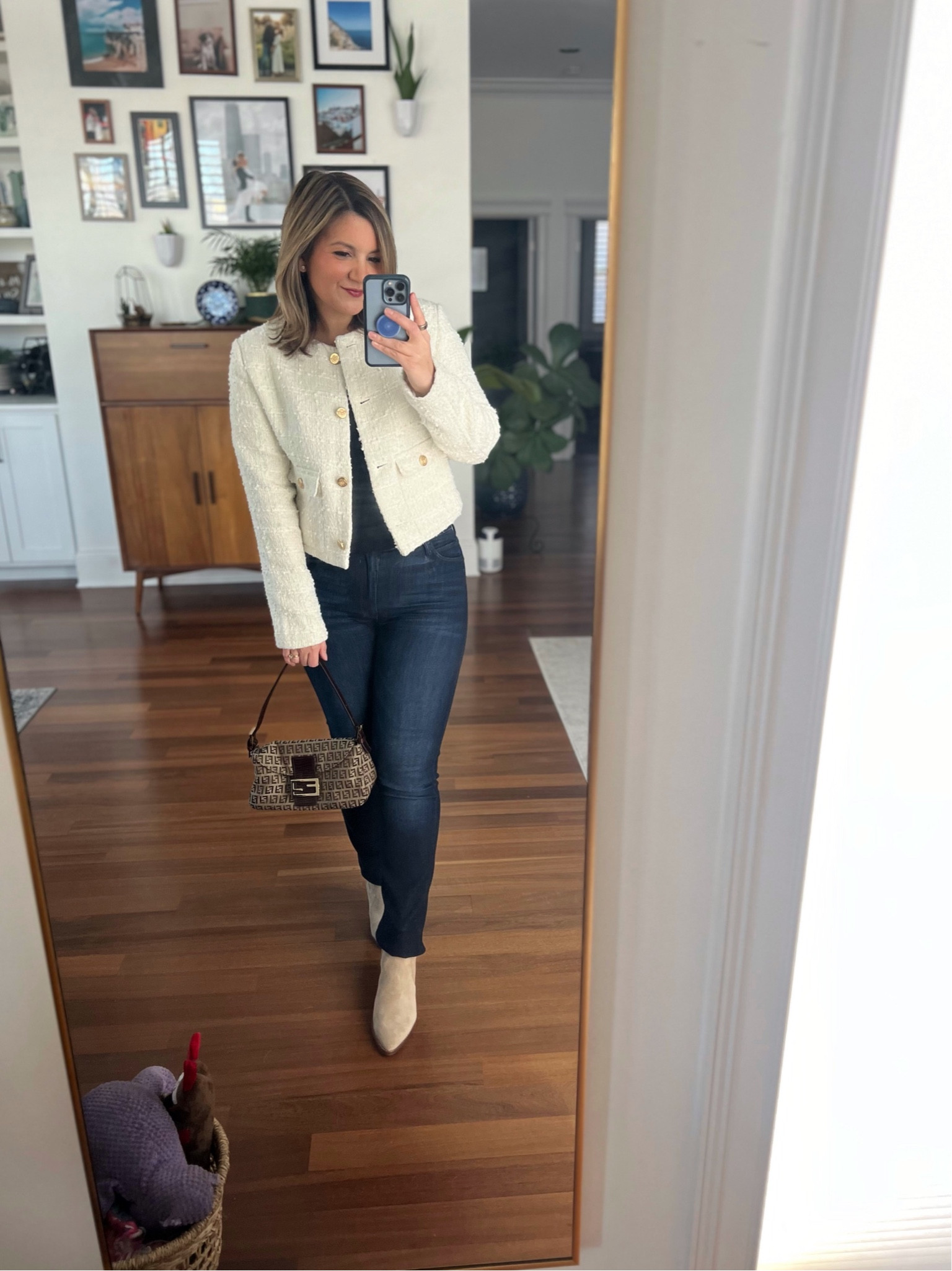 Jacket - size small
Jeans - size 27, a little long on me but I still love them 
Bag - was my Nanas but I found similar 🥹😍

#LTKsalealert #LTKfindsunder100 #LTKSeasonal