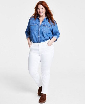 Levi's Trendy Plus Size Essential Western Cotton Shirt & Classic Straight-Leg Jeans - Macy's | Macy's