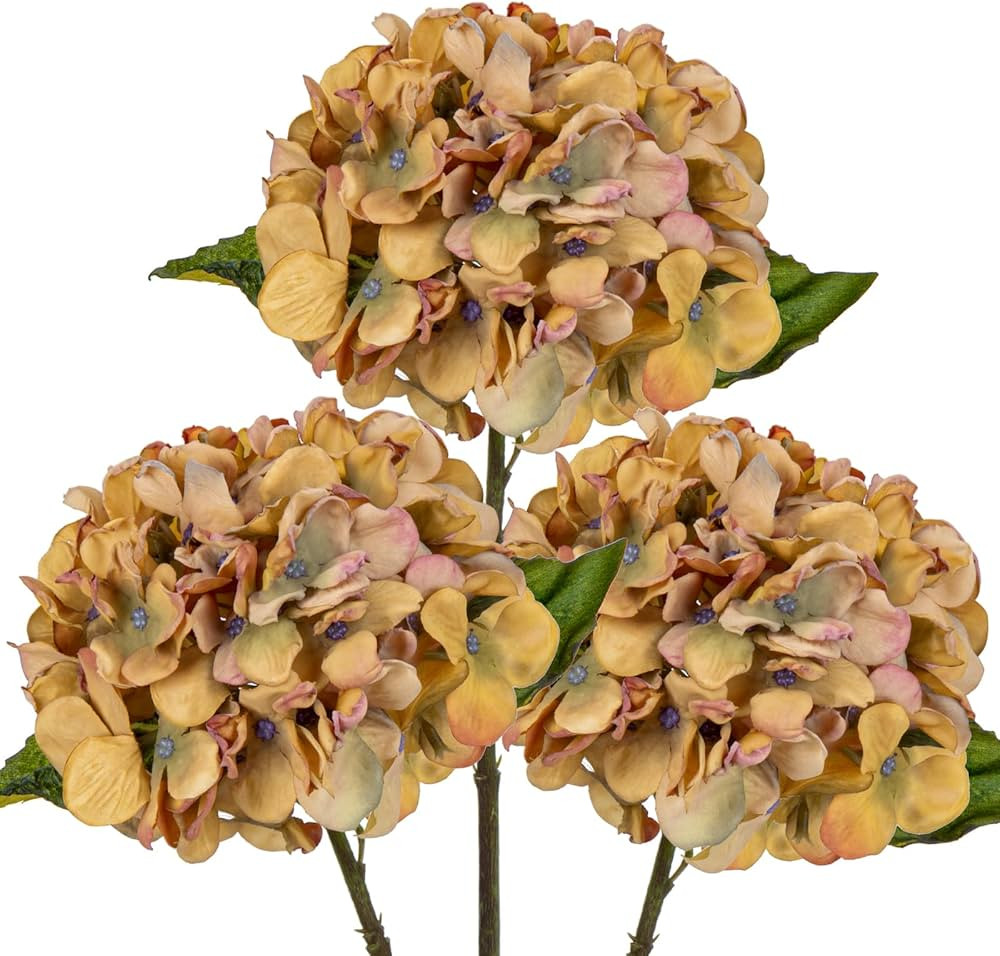 DILATATA Vintage 3 Pcs Dried Touch Burnt Hydrangeas Artificial Flowers 17" Tall Large Silk Hydran... | Amazon (US)