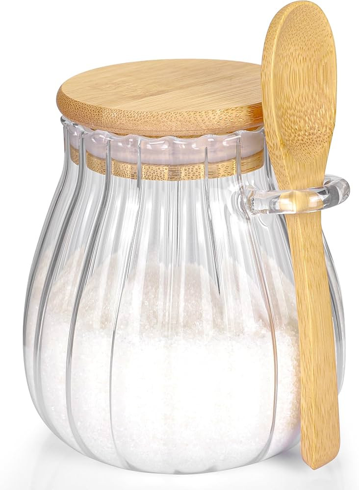 Sugar Container with Bamboo Lid and Spoon,15 oz Sugar Bowl Glass Jar for Coffee Bar Accessories C... | Amazon (US)