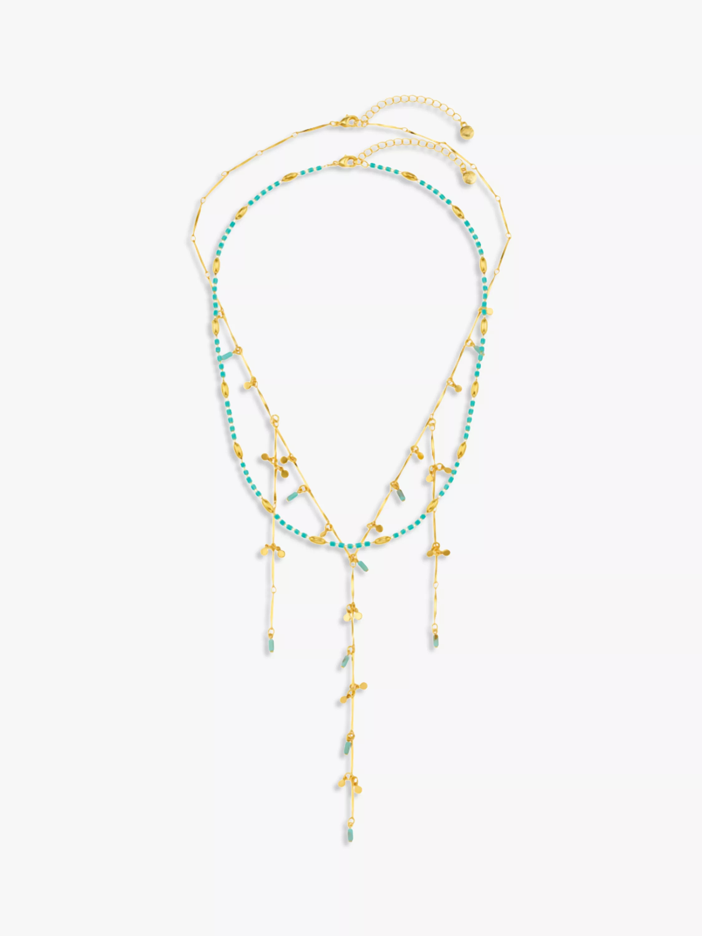 Orelia Turquoise Bead and Fringe Multi-Row Lariat Necklace, Gold | John Lewis (UK)