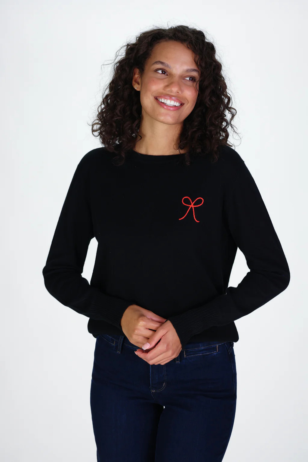 Red Bow Cotton Cashmere Sweater | Duffield Lane