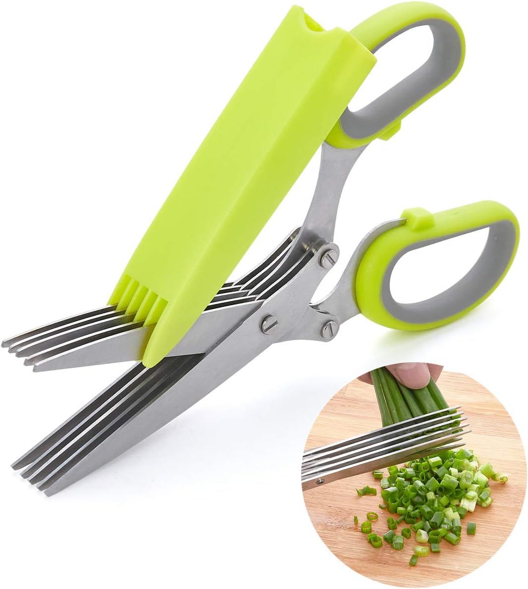 LHS Herb Scissors with 5 Multi Stainless Steel Blades and Safe Cover Kitchen Gadgets Cutter, Kitc... | Amazon (US)