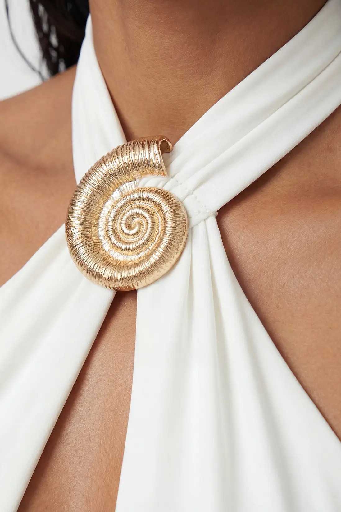 White Shell Hardwear Halterneck Swimsuit | Karen Millen | Karen Millen