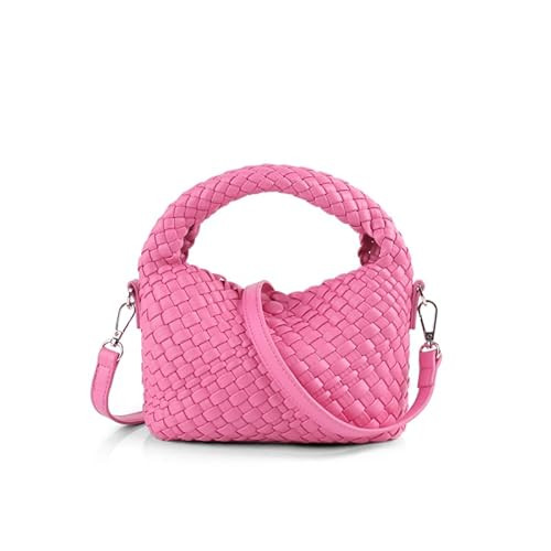 Women Woven Tote Small Bag, Weave Quilted Purse Square Shoulder Bag Woven Handbag with Detachable Strap (pink) | Amazon (US)