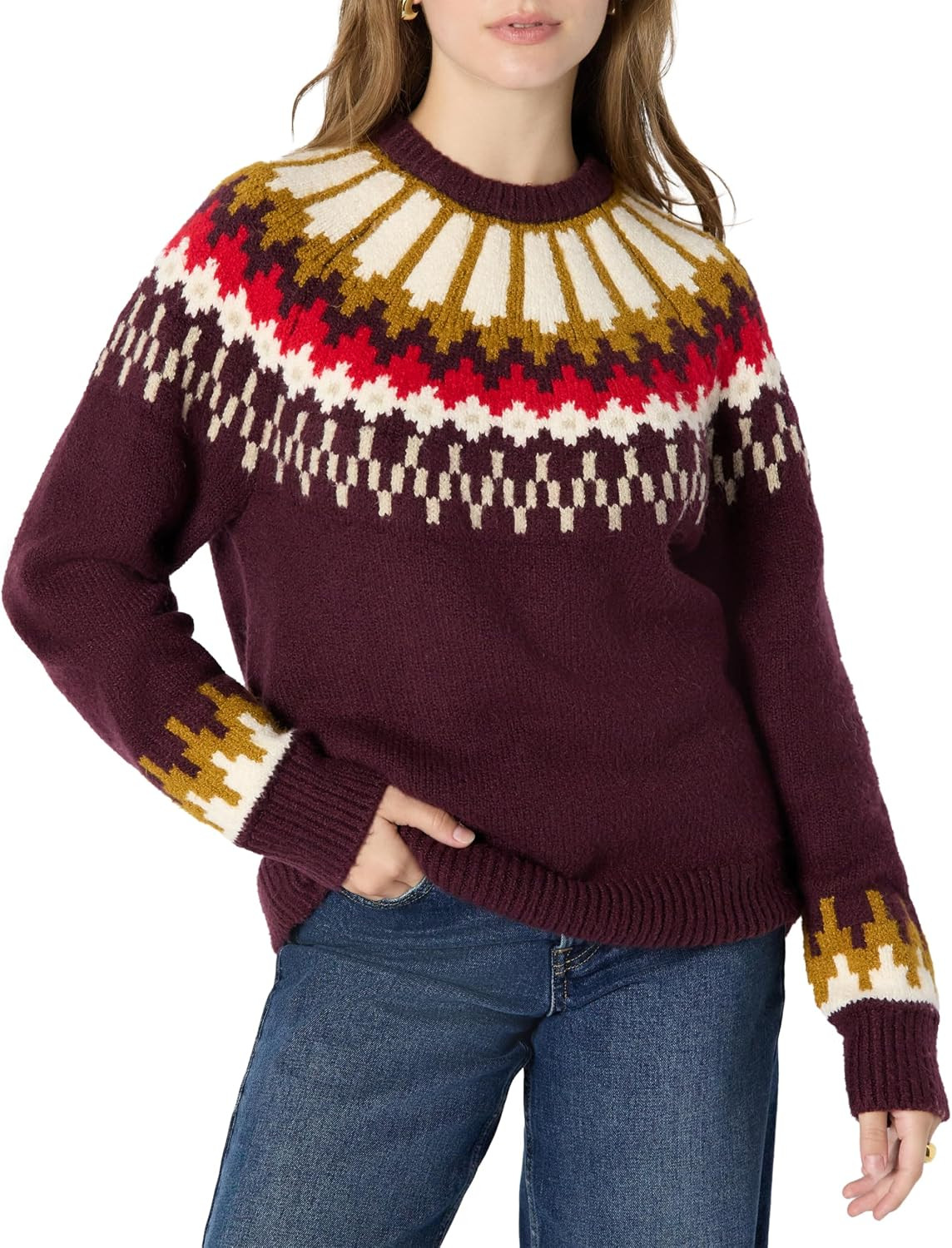 Amazon Essentials Women's Oversized-Fit Fair Isle Crewneck Sweater, Heavyweight Cotton-Blend, Raglan Sleeves, Ribbed Trim | Amazon (US)