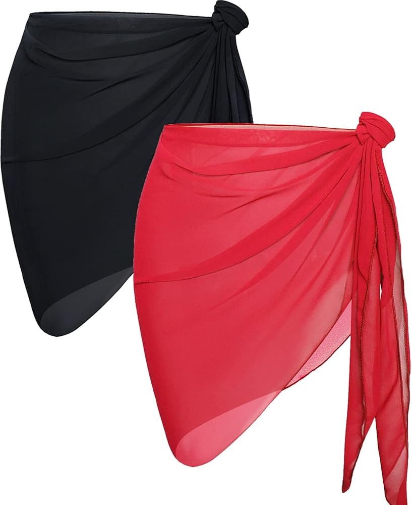 CHICGAL 2 Pieces Women Beach Sarong Bathing Suit Wrap Skirt Sheer Bikini Swimsuit Cover Ups for S... | Amazon (US)