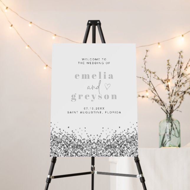 REGINA Silver Glitter Sequins Wedding Welcome Foam Board | Zazzle | Zazzle