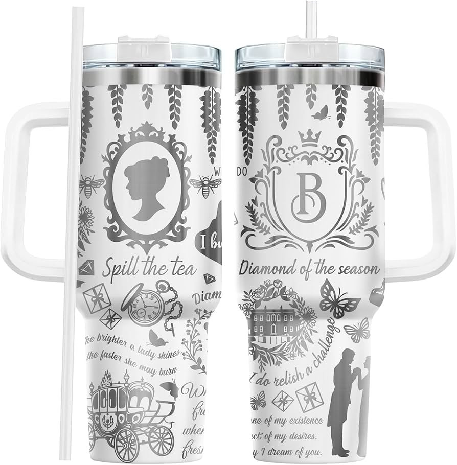 Bookish Romance Tumbler 40oz with Handle, Vintage Regency Inspired Laser Engraved Stainless Steel... | Amazon (US)