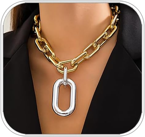 Chunky Choker Necklaces Gold/Silver Statement Necklace for Women Cuban Link Chain Pendant Necklac... | Amazon (US)
