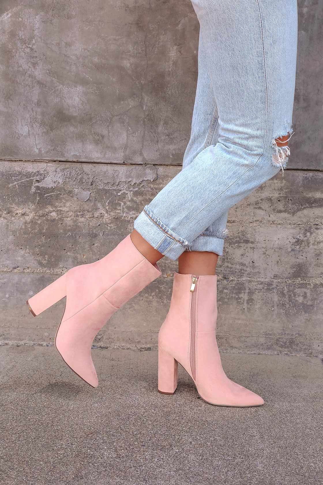Dawson Pink Suede Pointed-Toe Mid Calf Boots | Lulus