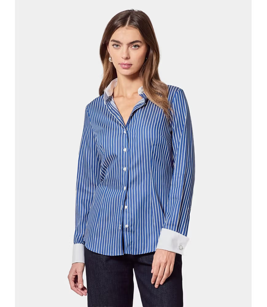 Women's Fitted Blue & White Stripe Executive Shirt | Hawes and Curtis | Hawes & Curtis - US