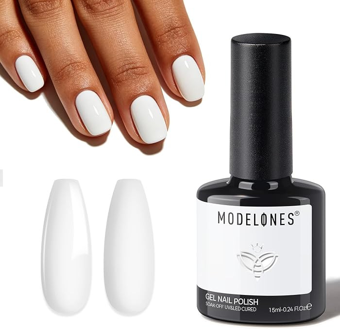 modelones White Gel Nail Polish White Gel Polish High Glossy Soak Off Pastel U V Nail Design Salo... | Amazon (US)