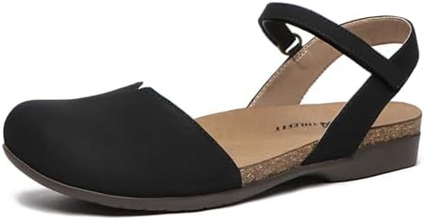 Athlefit Women's Closed Toe Sandals Comfort Cork Footbed Arch Support Flat Sandals | Amazon (US)