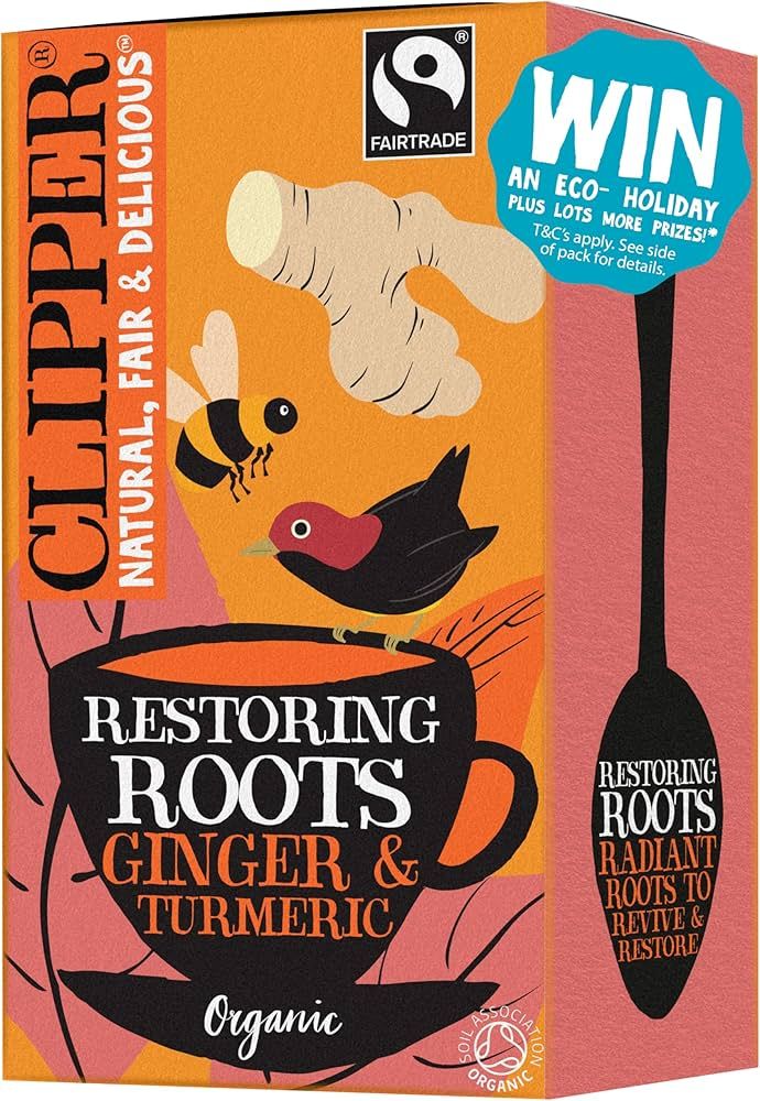 Clipper Organic Restoring Roots Ginger & Turmeric Tea Bags | 20 Tea Infusions in Envelopes | Caff... | Amazon (UK)