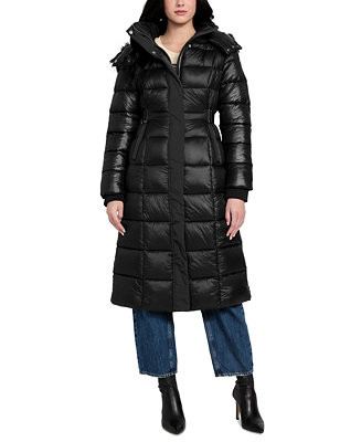 GUESS Women's Faux-Fur Trim Hooded Maxi Puffer Coat - Macy's | Macy's