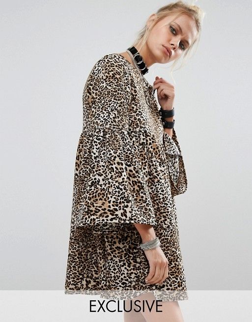 Milk It Peplum Smock Dress In Leopard Print | ASOS US